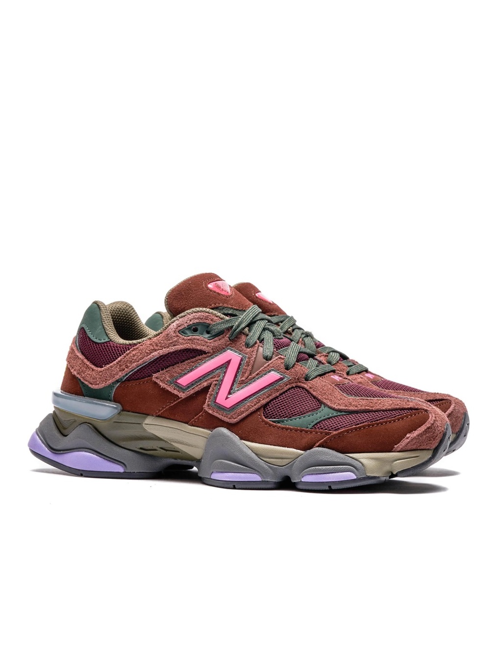 New Balance 9060 Brown with Pink & Green Accents sneakers women’s 9-9.5